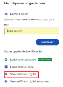 Destaque na opção de login por certificado digital no gov.br
